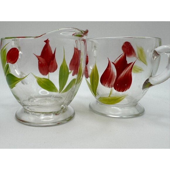 Vintage Bartlett Collins Cream & Sugar Red Tulips Gay Fad 50s Vintage - Picture 7 of 7